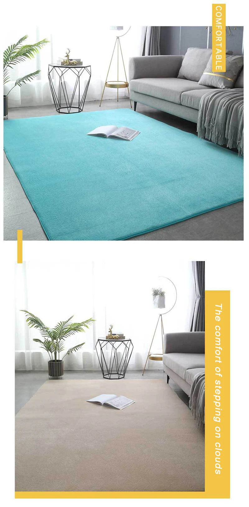 Coral Velvet Area Rug – Soft Rectangular Mat for Living Room and Bedroom