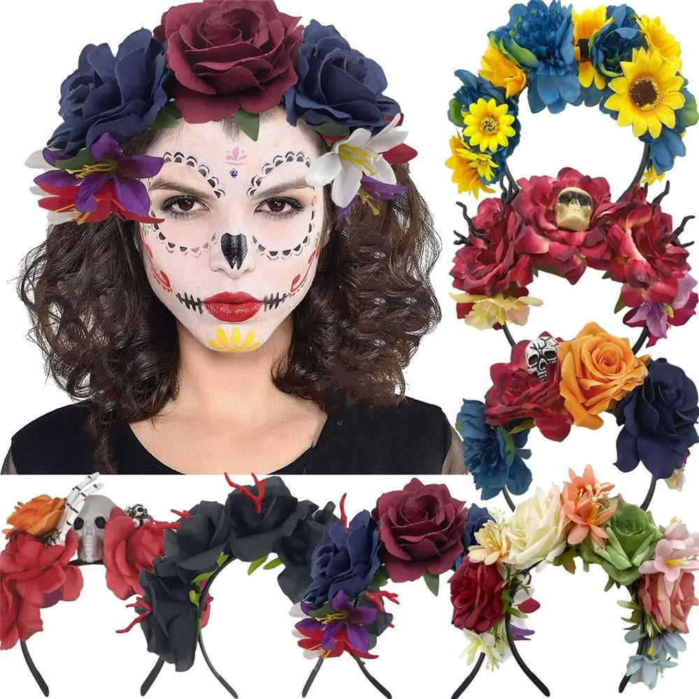 Mexican Rose Flower Crown – Boho Floral Headpiece for Halloween Party Wedding