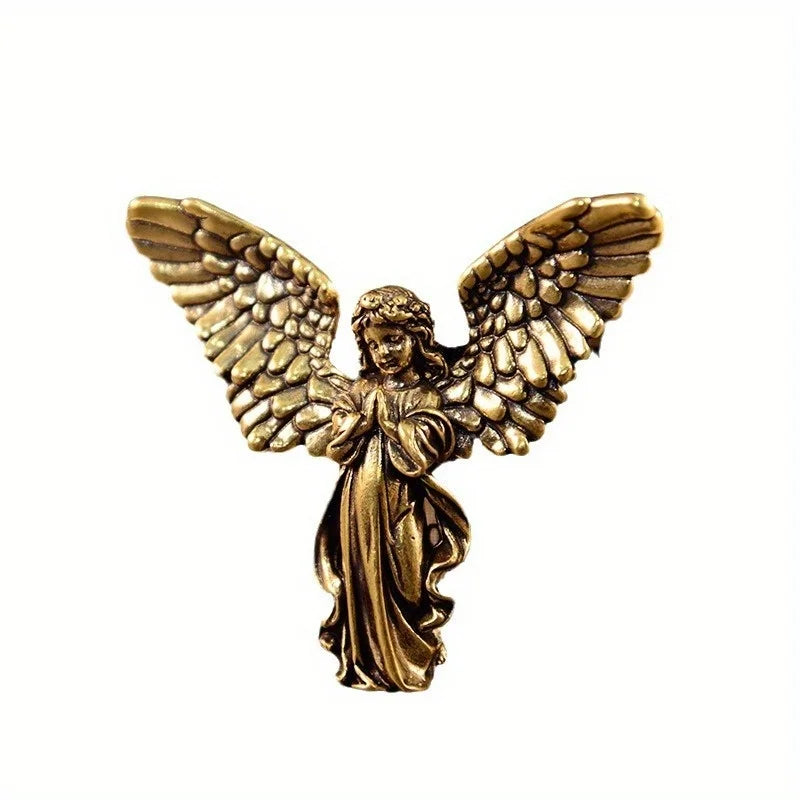 Antique Copper Cupid Statue – Small Brass Angel Figurine for Home Decor