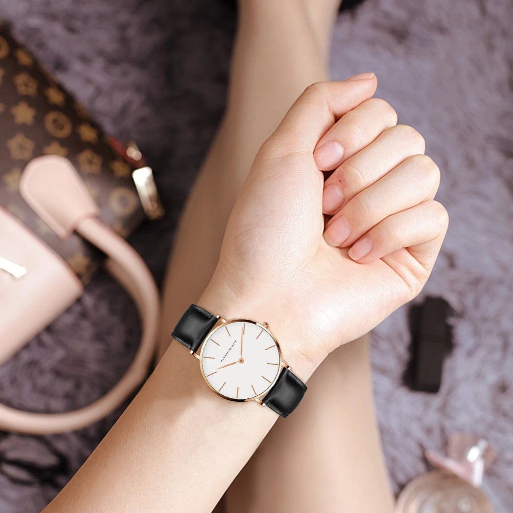 Ultra Thin Leather Wristwatch – Minimalist Dress Accessory for Women