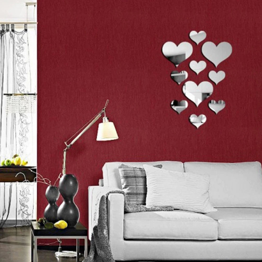 3D Heart Mirror Wall Decals – Removable Acrylic Art for Home Decor