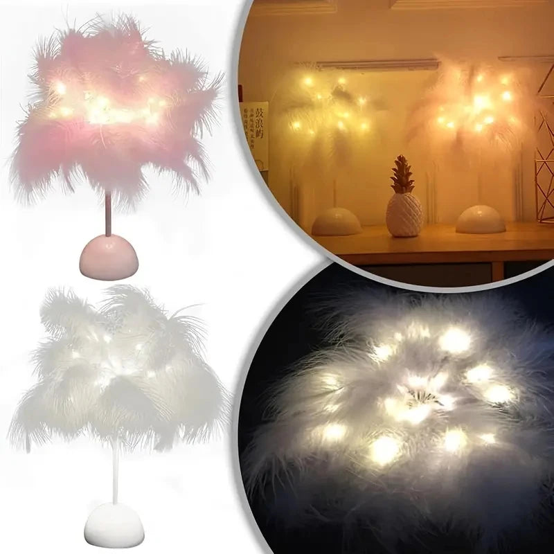 Feather LED Table Lamp – Battery-Powered Portable Night Light for Kids Bedroom
