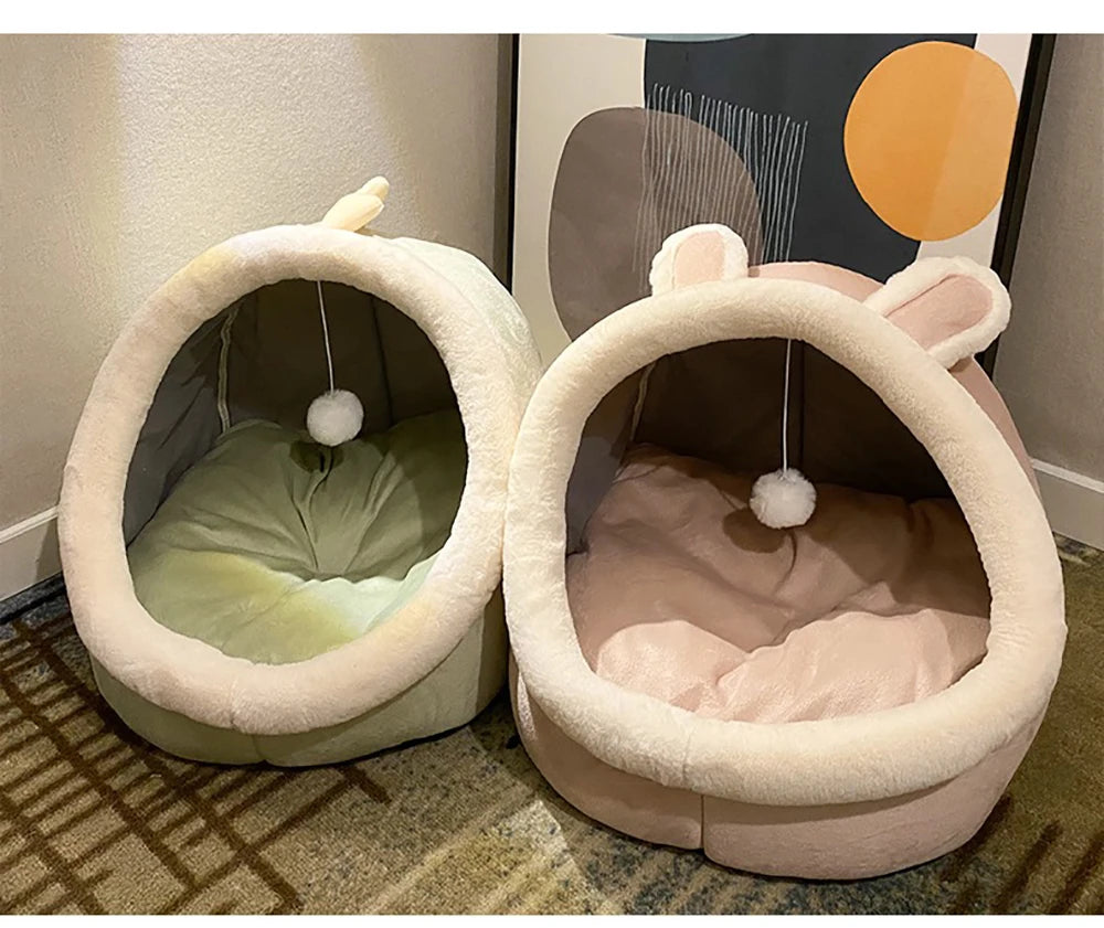 Foldable Cave Cat Bed – Washable Plush Sleeping Mat for Small Pets