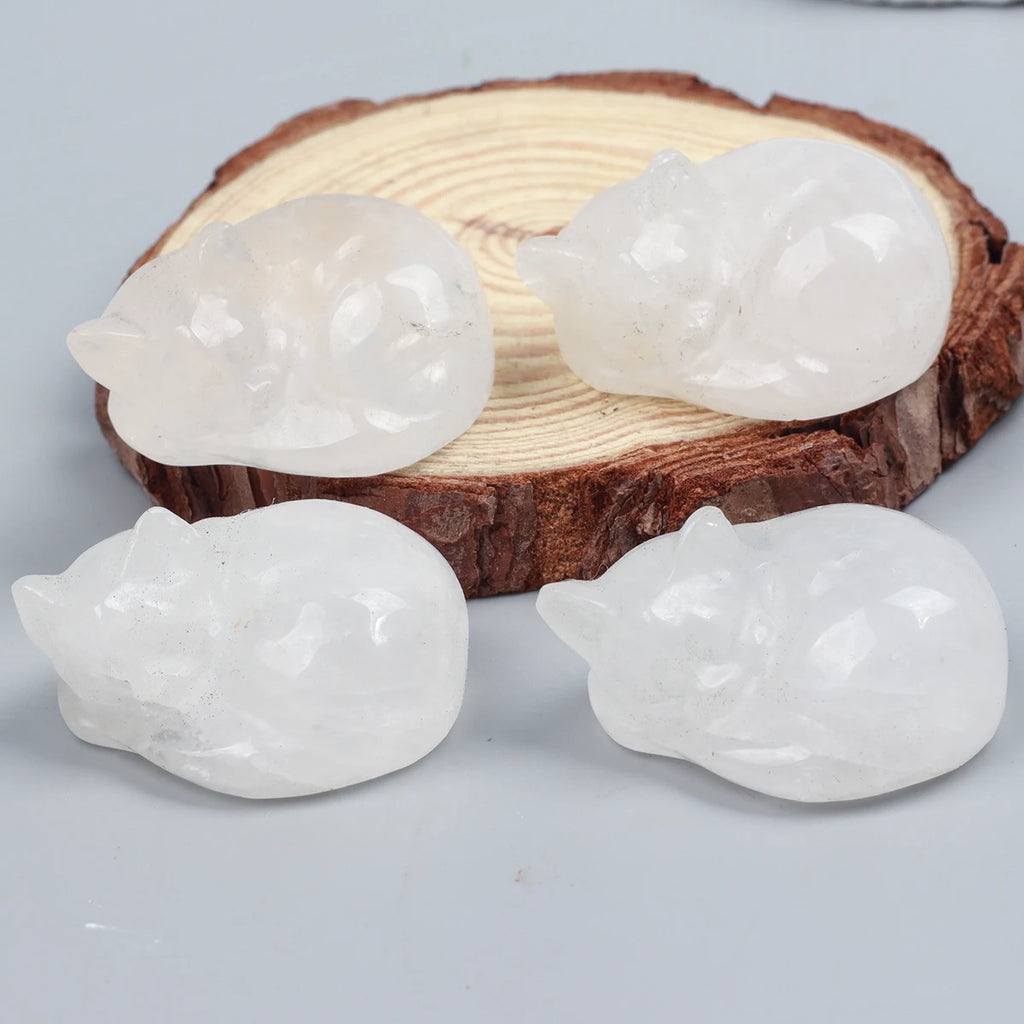Carved Crystal Cat Figurine – Natural Stone Animal Statue for Home Decor