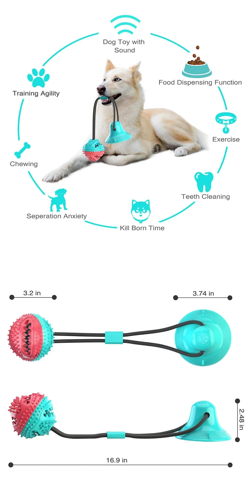 Interactive Suction Cup Dog Toy – Chew and Feeder Ball for Large Breed Dogs