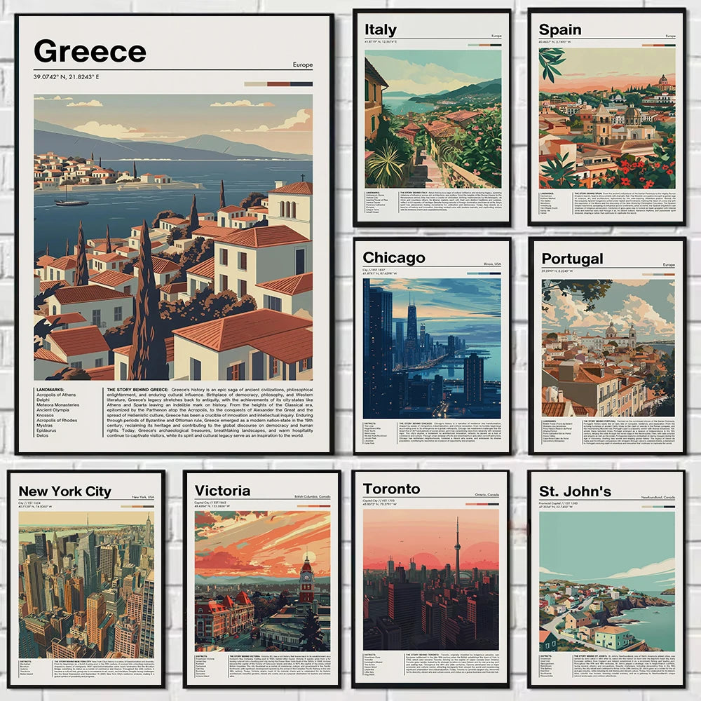 Vintage European City Travel Poster – Retro Canvas Art for Home Decor