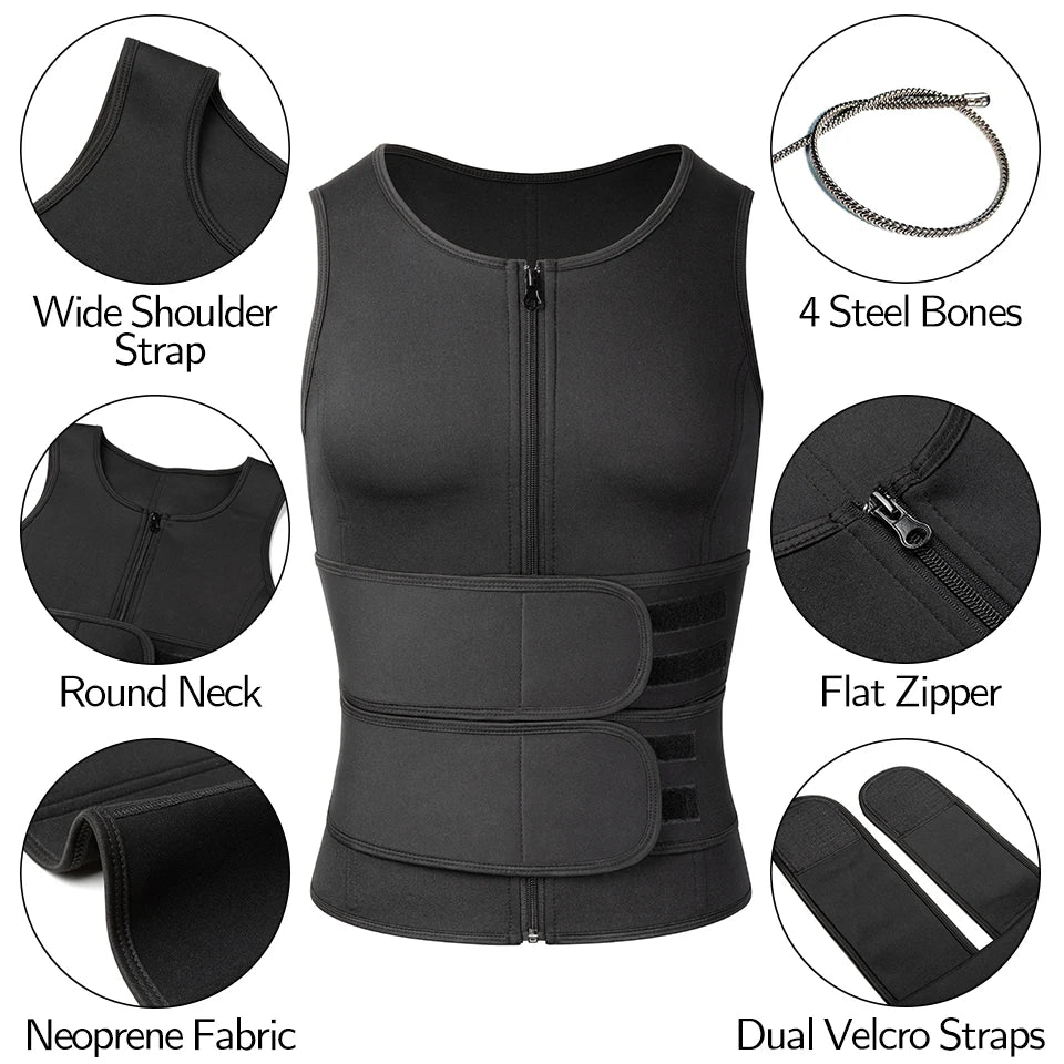 Men Sweat Sauna Vest – Neoprene Body Shaper for Gym Weight Loss