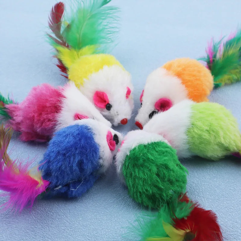 Plush Mouse Cat Toy – Durable Feather Teaser for Interactive Pet Play