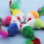 Plush Mouse Cat Toy – Durable Feather Teaser for Interactive Pet Play