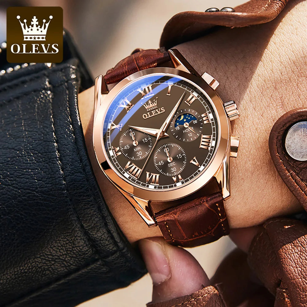Leather Quartz Watch – Waterproof Noctilucent Timepiece for Business Men
