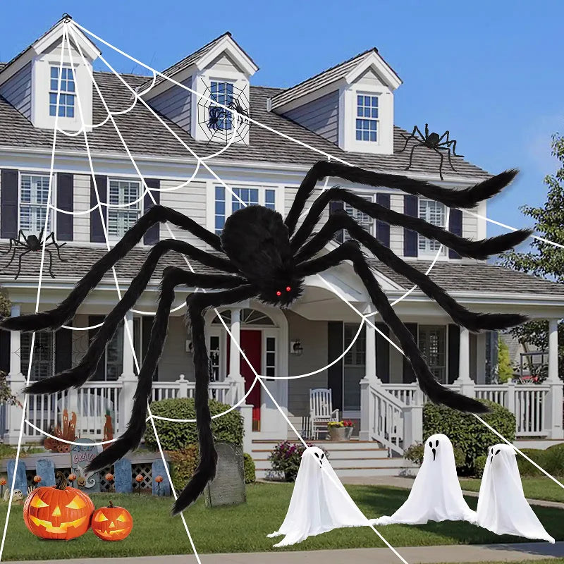 Giant Plush Spider Decoration – 30-200cm Horror Prop for Halloween Party