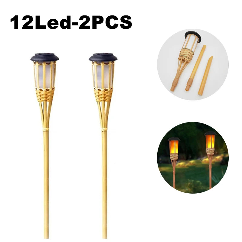 Handcrafted Bamboo Solar LED Torch – Flickering Flame Effect for Garden