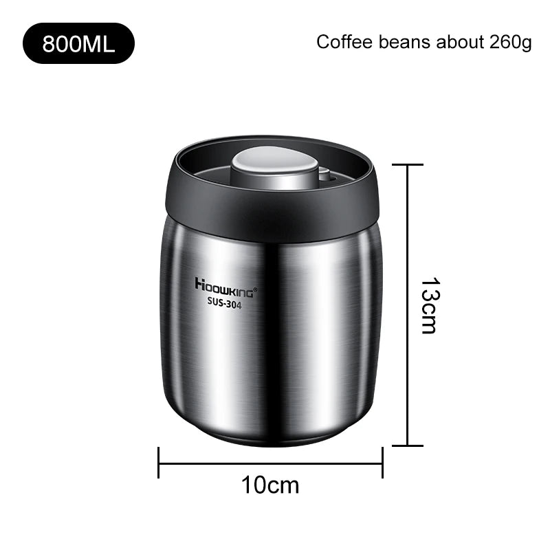 Stainless Steel Coffee Canister – Airtight Vacuum Seal for Fresh Food Storage