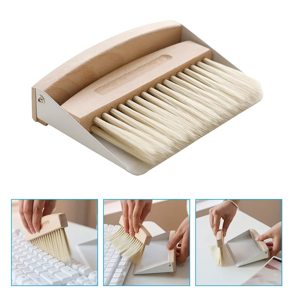Mini Natural Wood Window Brush Set – Small Handheld Sweeper for Home Kitchen