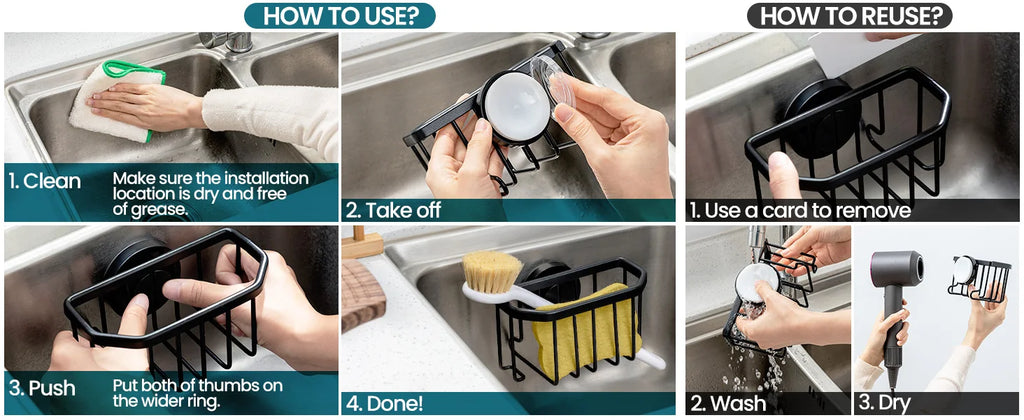 Rustproof Aluminum Sponge Holder – Suction Cup Caddy for Kitchen Sink