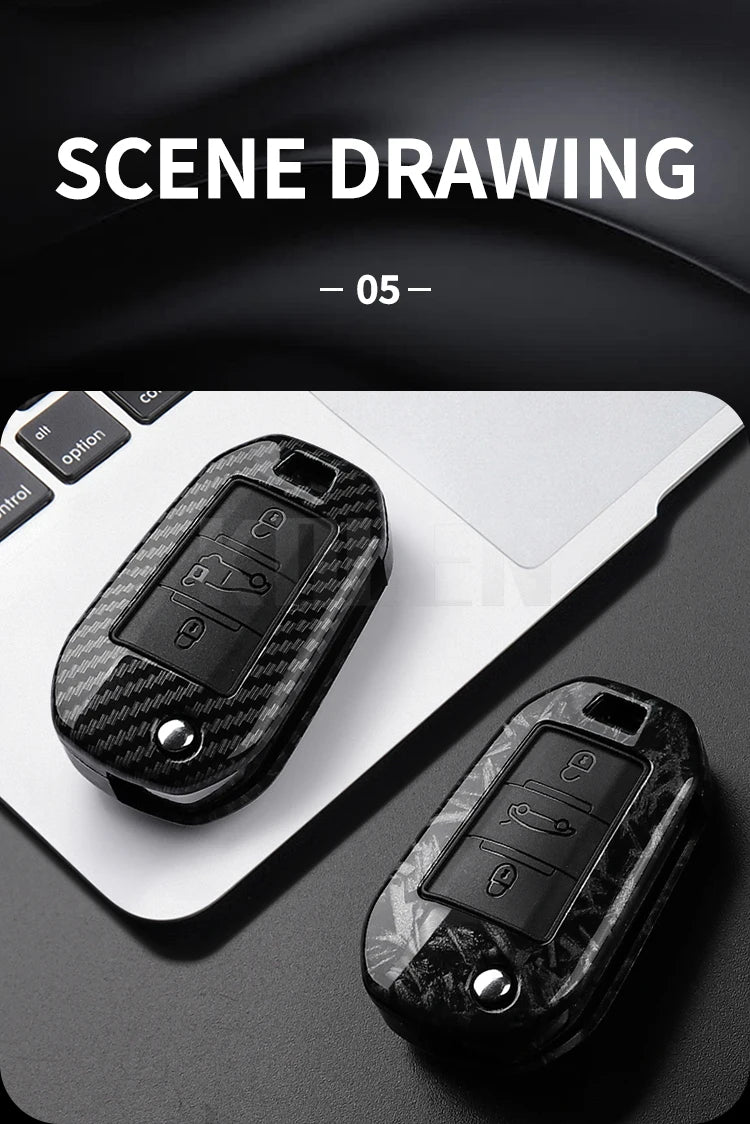 Carbon Fiber Car Key Case – Protective Fob Cover for Peugeot and Citroen