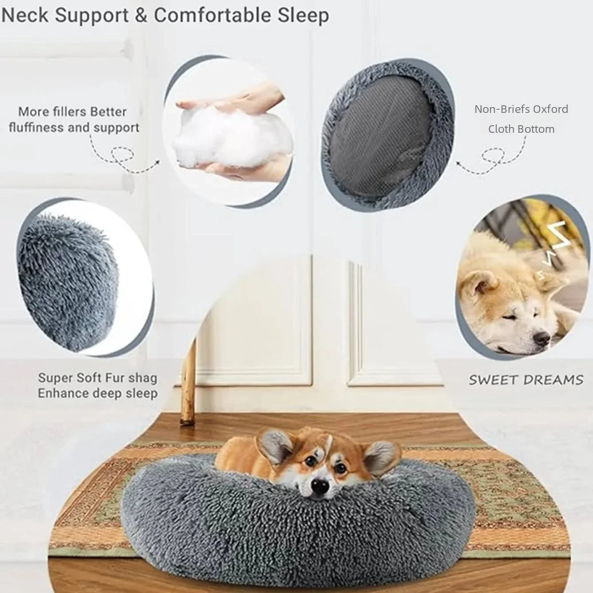 Plush Round Pet Bed – Soft Warm Nest for Large and Medium Dogs or Cats