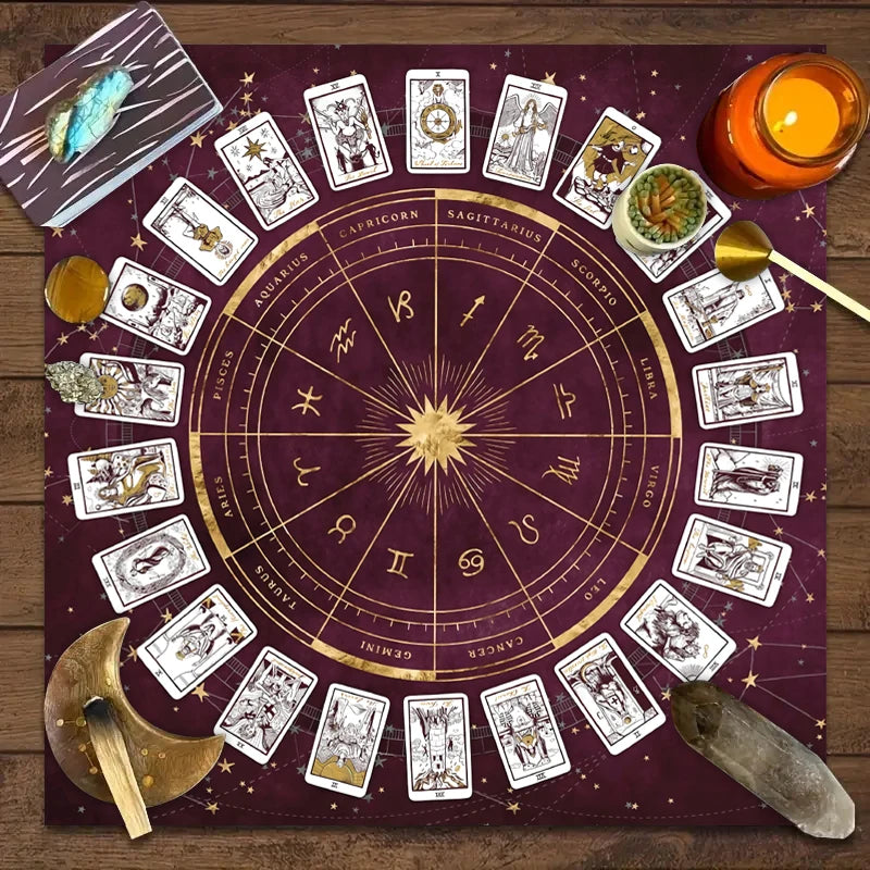 Zodiac Tarot Card Tablecloth – Velvet Divination Mat for Fortune Telling