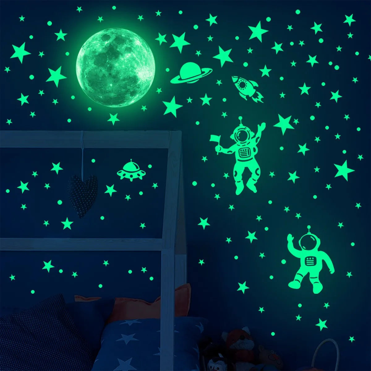 Glow in the Dark Planet Wall Decals – Luminous Moon and Stars for Kids Bedroom