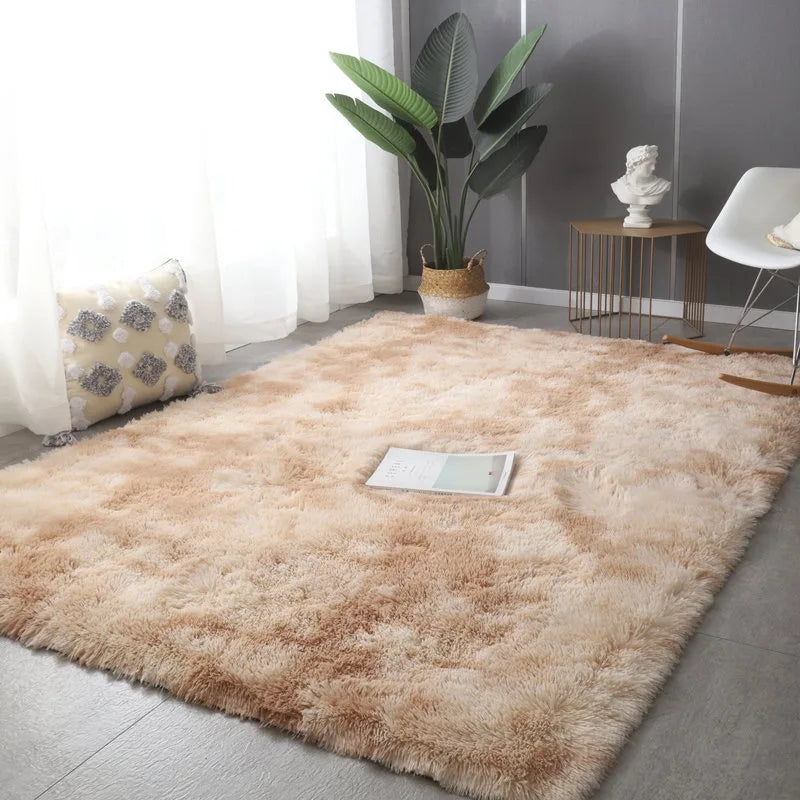 Plush Gray Area Rug – Fluffy Anti-Slip Velvet Carpet for Living Room Decor