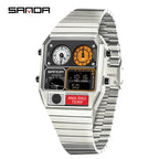 Square Stainless Steel Digital Watch – Temperature Gauge for Men's Sports