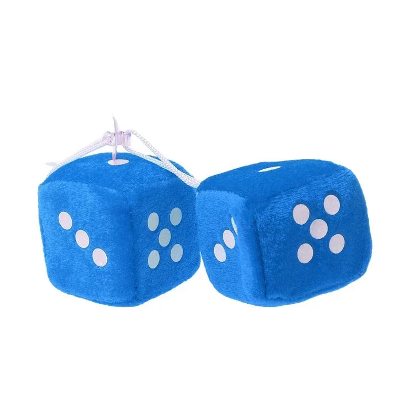 Fuzzy Dice Hanging Ornament – Plush Soft Dots for Car Rear View Mirror Decor