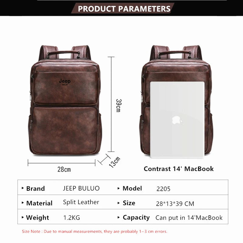 Split Leather Laptop Backpack – Large 14 Inch Travel Bag for Men