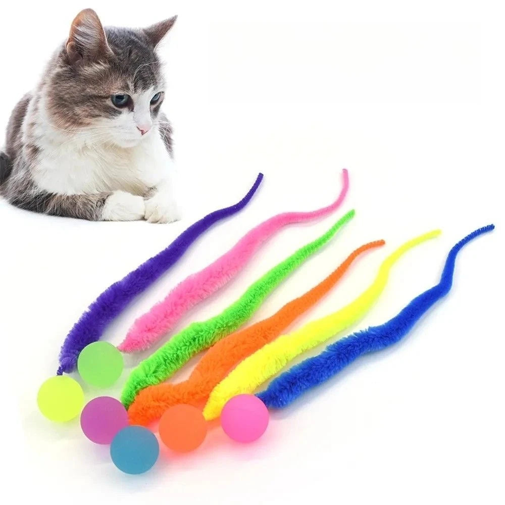 Interactive Cat Worm Toy – Colorful Elastic Teaser for Indoor Pet Play