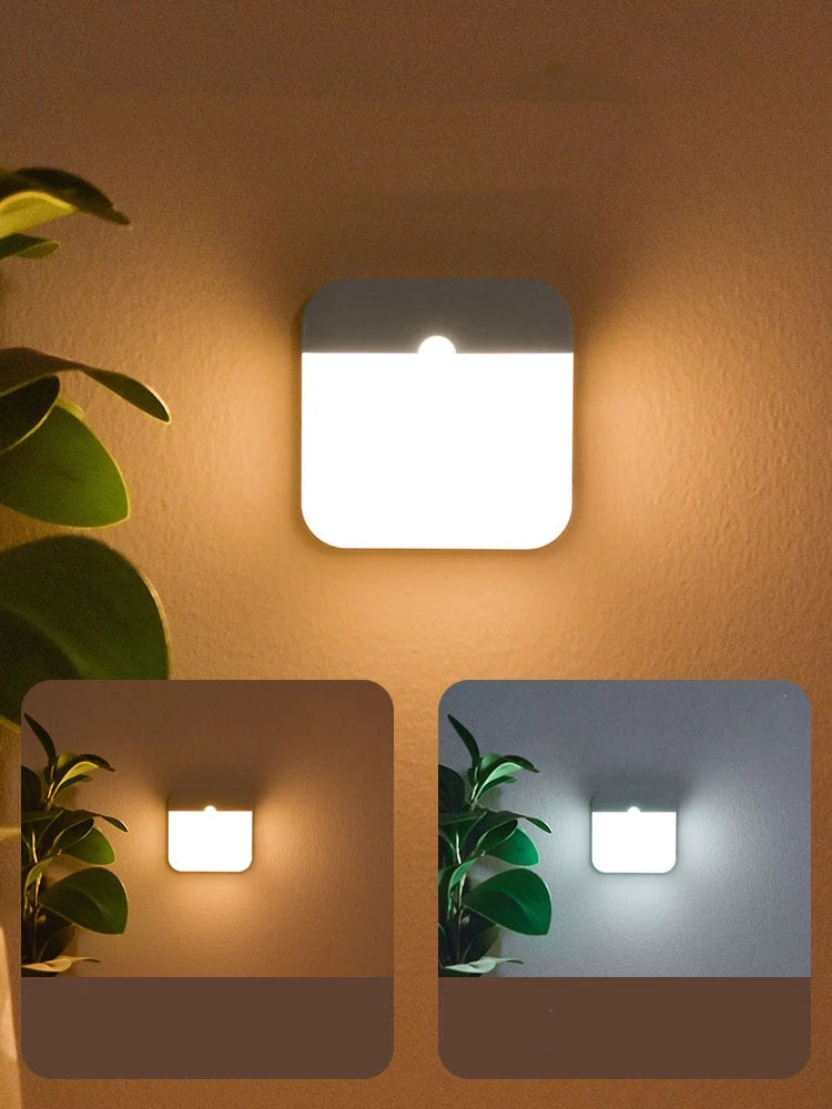 Motion Sensor LED Square Lamp – USB Rechargeable Light for Bedroom and Kitchen