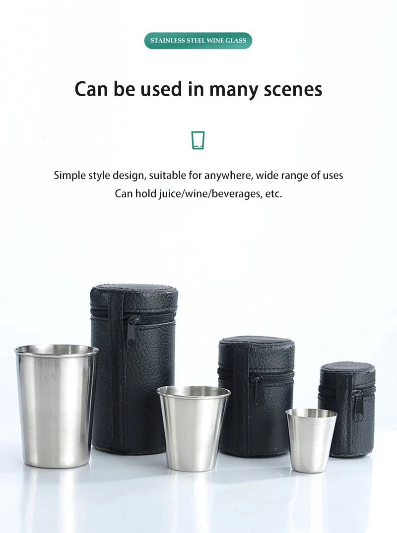 Stainless Steel Portable Cups – Travel Drinkware Set for Outdoor Camping