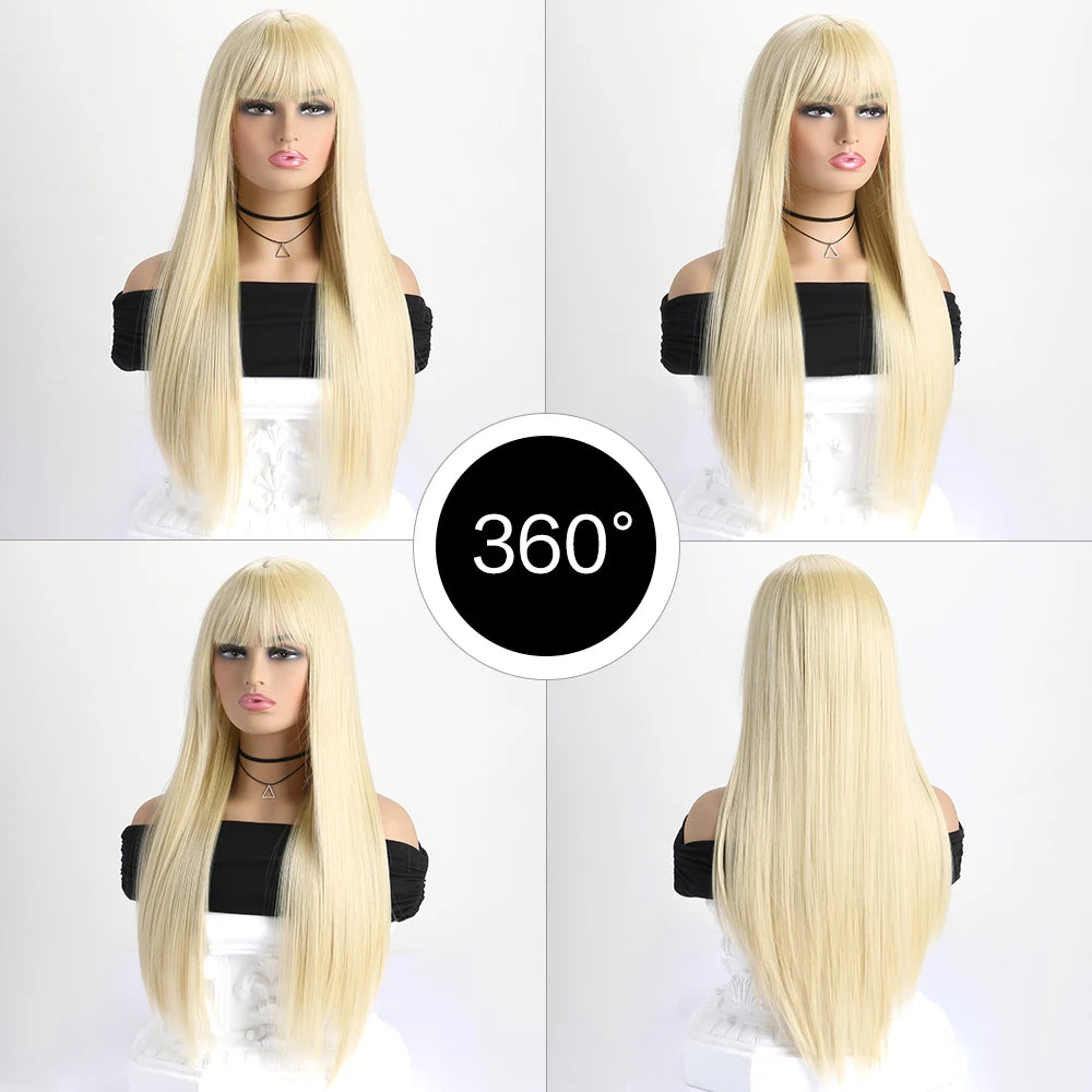 Long Straight Synthetic Wig – 26-Inch Colored Hair for Cosplay Halloween