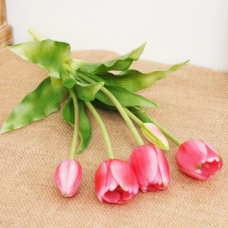 Silicone Real Touch Tulip Bouquet – Artificial Five-Head Flower for Home Decor