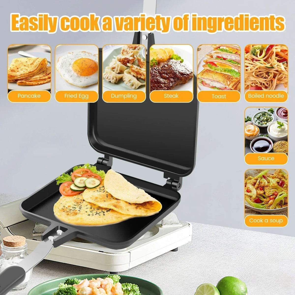 Non-Stick Aluminum Sandwich Pan – Detachable Double-Sided Grill for Breakfast
