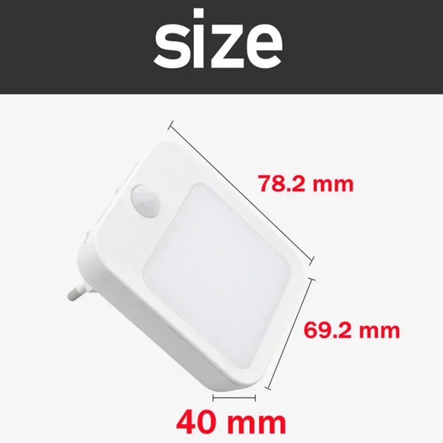 Motion Sensor LED Night Light – Dimmable EU Plug for Bedroom and Corridor