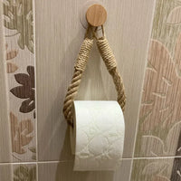 Adhesive Hemp Paper Towel Holder – Wall Mounted Rack for Bathroom Storage