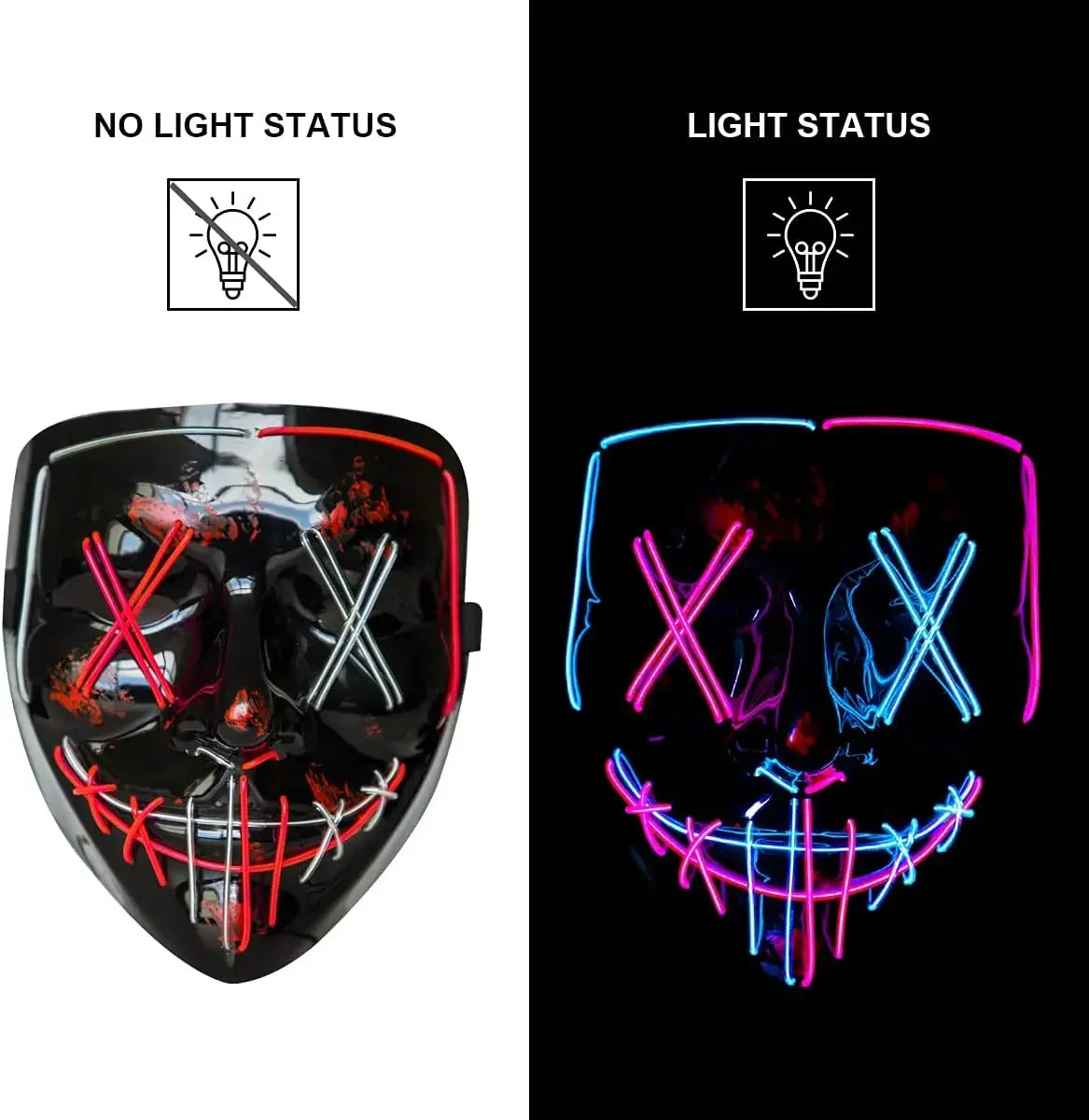 LED Light Up Halloween Mask – Scary Glowing Costume for Cosplay Parties