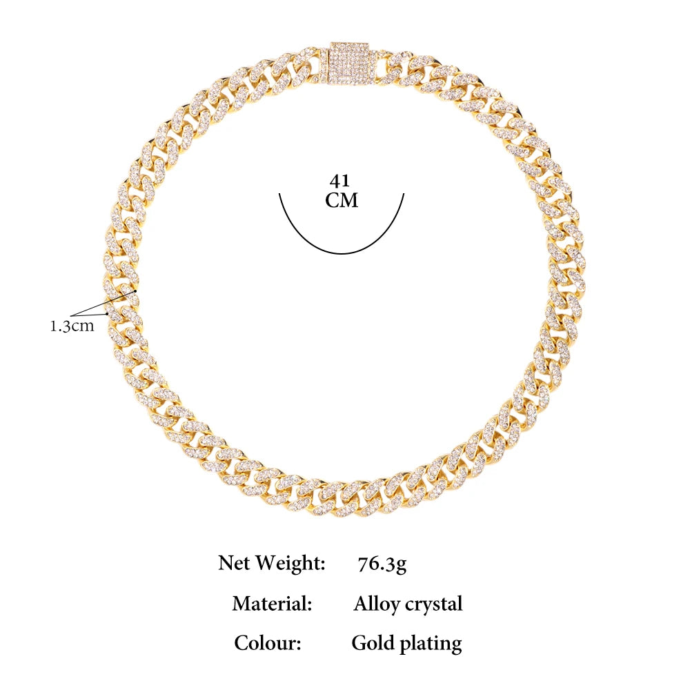 Iced Out Cuban Link Chain – AAA Rhinestone Men's Necklace for Hip Hop Jewelry