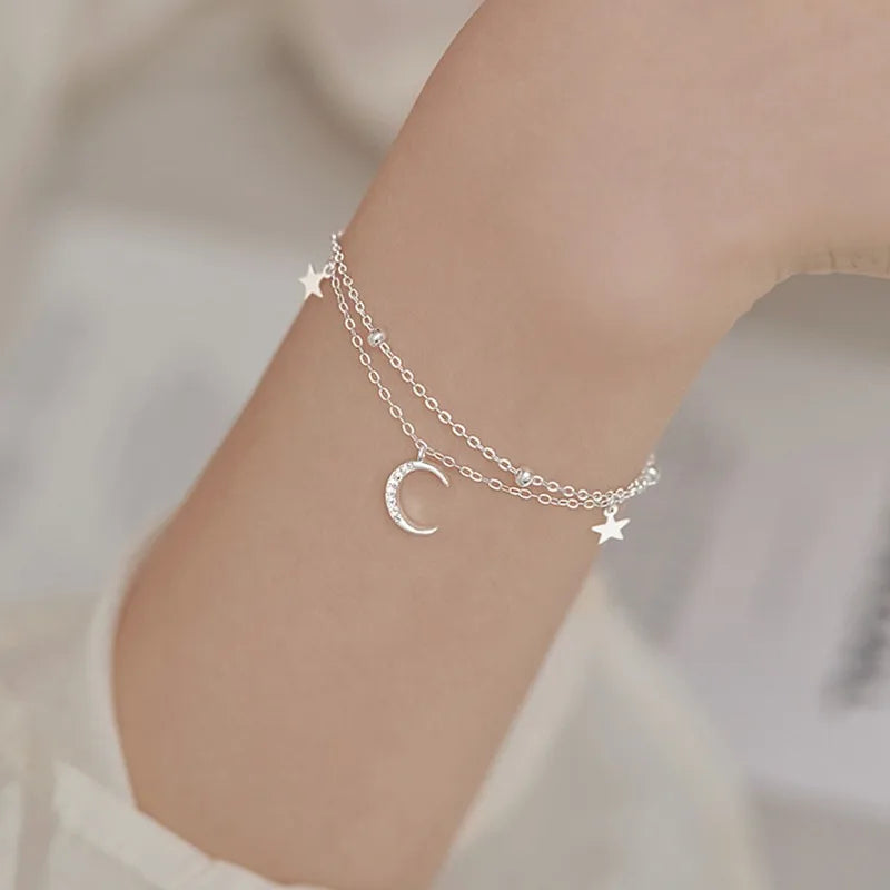 Sterling Silver Star Moon Bracelet – Vintage Crystal Jewelry for Women