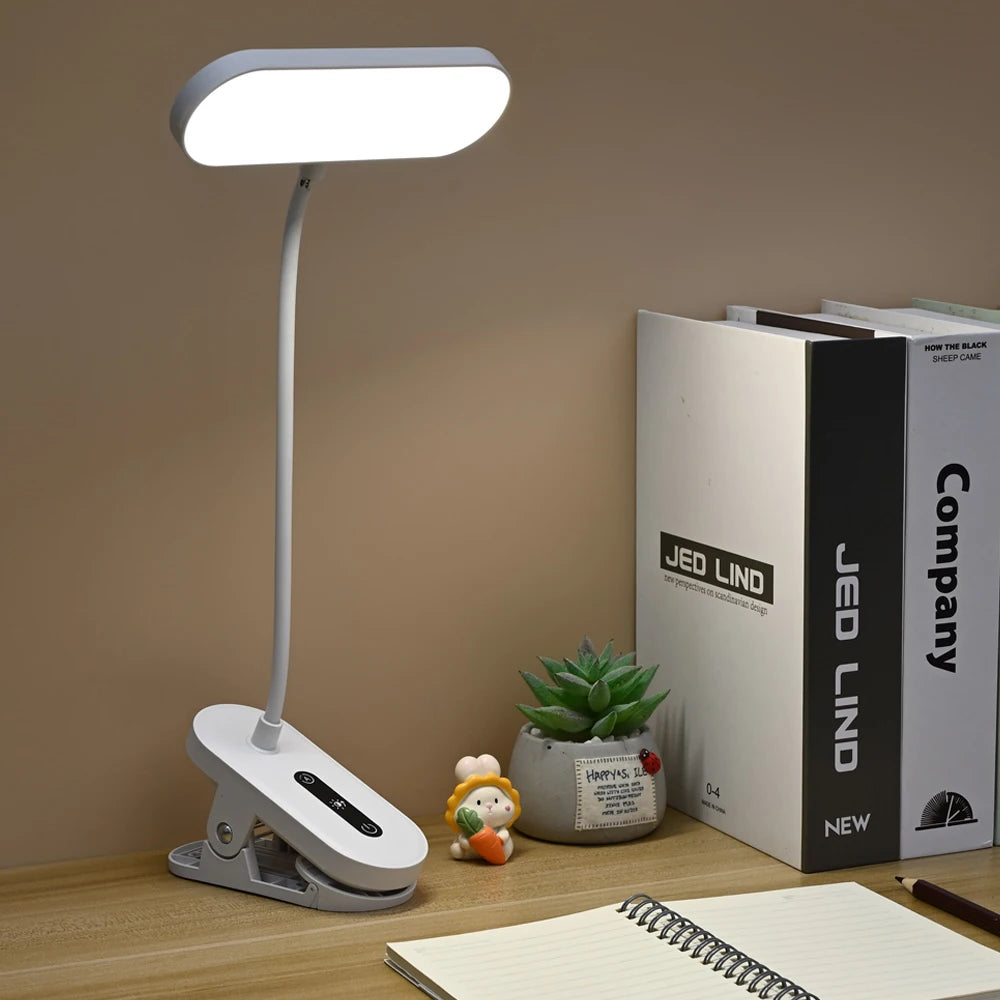 Clip-On LED Desk Lamp – Dimmable Eye-Protection Light for Reading and Study