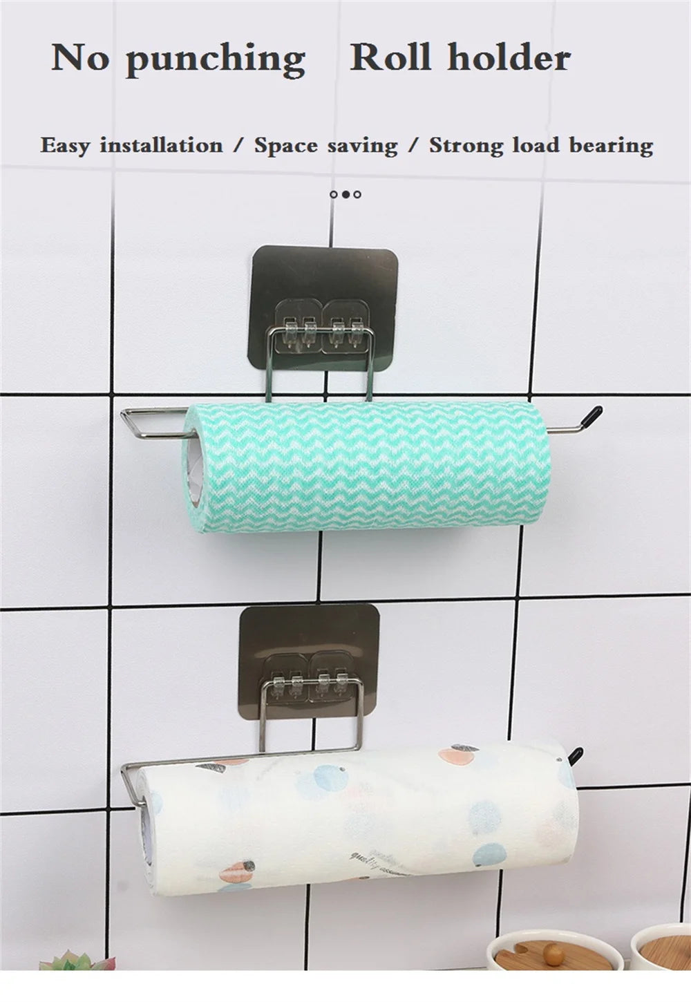 Adhesive Paper Towel Holder – Wall Mounted Rack for Kitchen Cabinet Storage