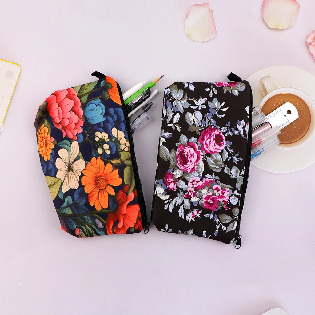 Floral Zipper Makeup Bag – Portable Travel Cosmetic Organizer for Women