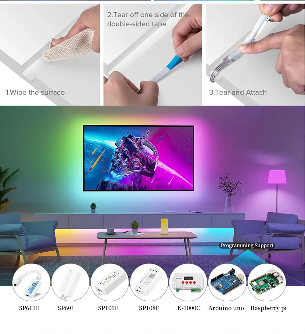 Addressable RGB LED Strip – Programmable WS2811 COB Light for Home Decor