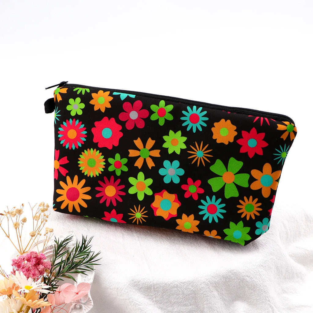 Floral Zipper Makeup Bag – Portable Travel Cosmetic Organizer for Women