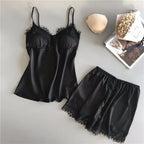 Lace V-Neck Pajama Set – Sexy Satin Sleepwear for Women