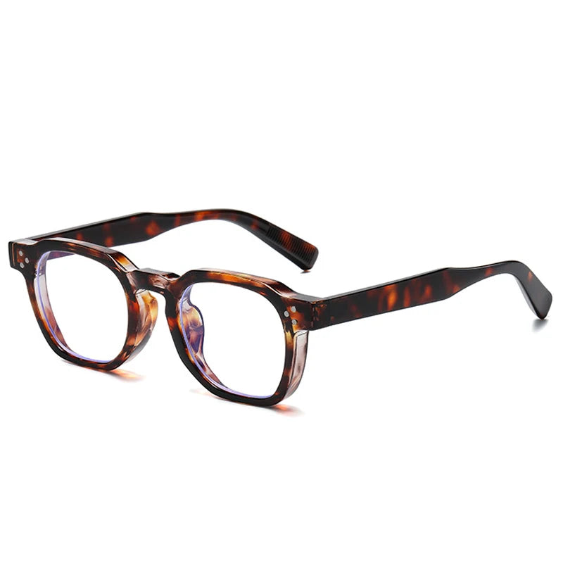 Vintage Rivet Oval Sunglasses – Leopard Anti Blue Light Frames for Men and Women