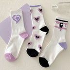Heart-Shaped Printed Mid Tube Socks – Breathable Cotton for Casual Daily Wear