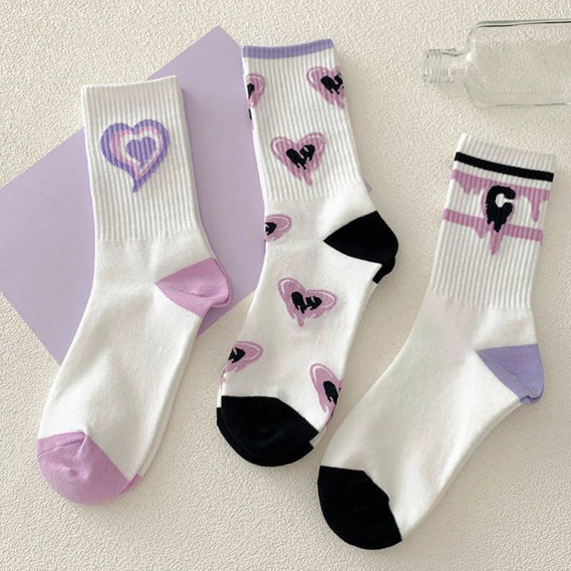 Heart-Shaped Printed Mid Tube Socks – Breathable Cotton for Casual Daily Wear