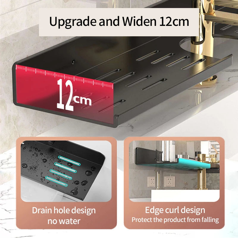 Aluminum Bathroom Wall Shelf – Punch-Free Storage for Kitchen and Toilet