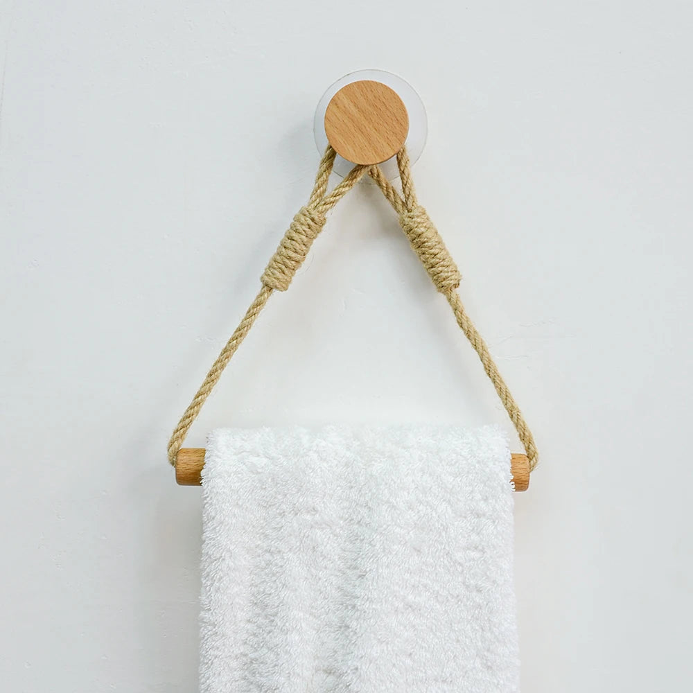 Adhesive Hemp Paper Towel Holder – Wall Mounted Rack for Bathroom Storage