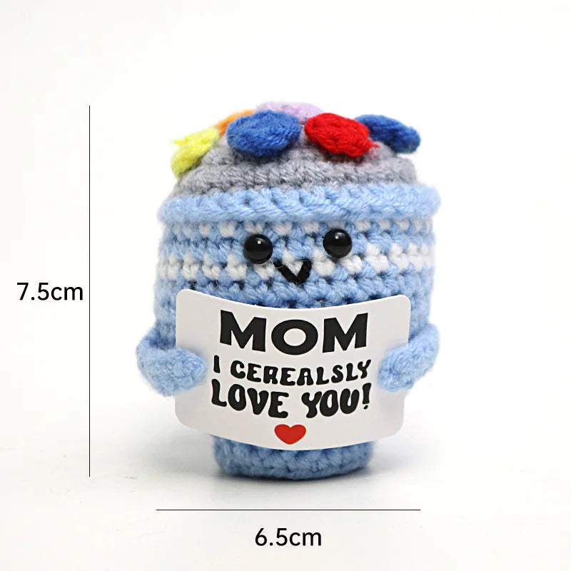 Handmade Wool Crochet Dog Doll – Positive Affirmation Plush for Home Decor
